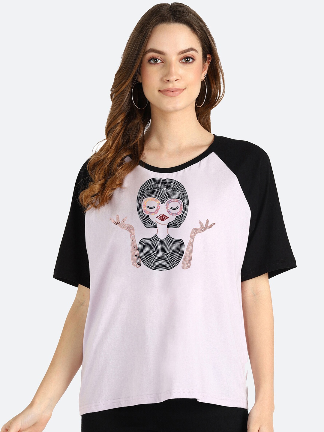 

shashvi Women Purple & Black Embellished Round Neck T-shirt
