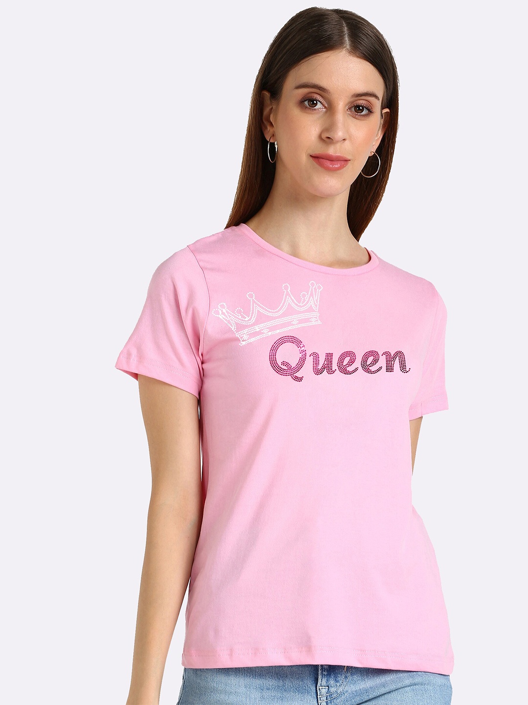 

shashvi Women Pink Typography Printed T-shirt