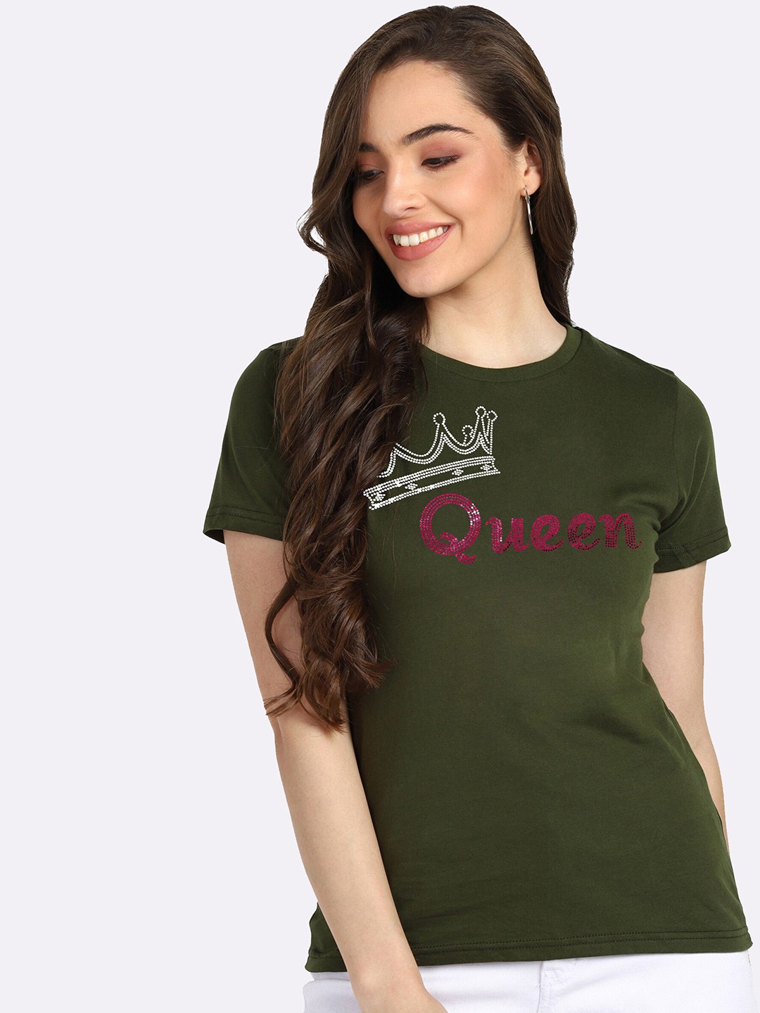 

shashvi Women Khaki Typography Printed T-shirt