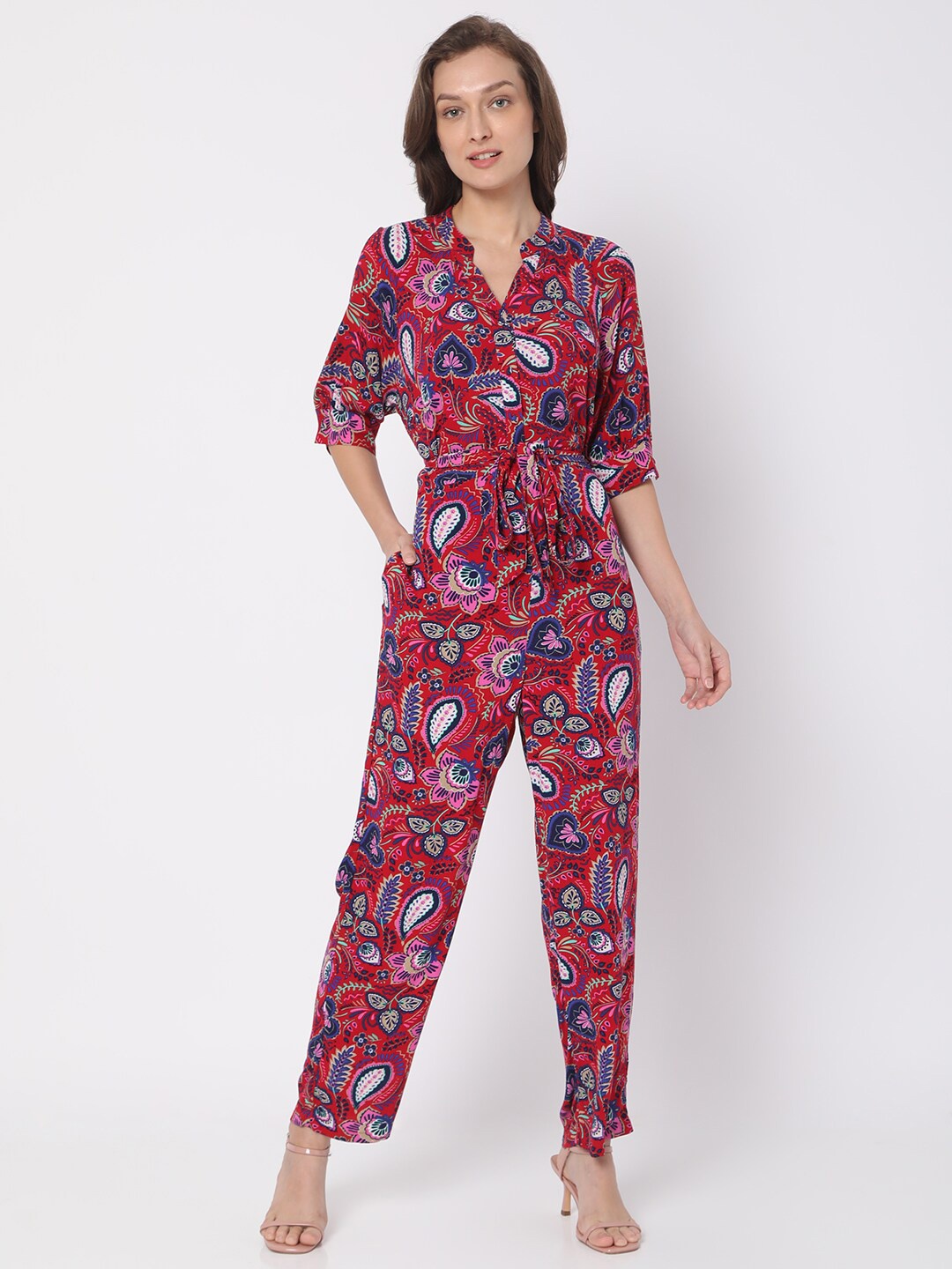 

Vero Moda Women Red & Blue Printed Basic Jumpsuit
