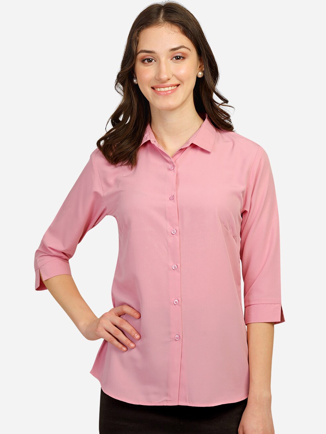 

Fbella Women Pink Standard Slim Fit Formal Shirt