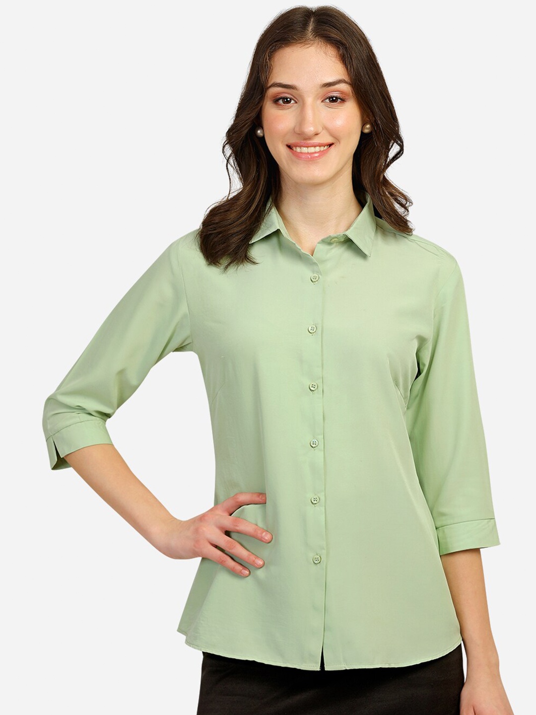 

Fbella Women Sea Green Standard Slim Fit Formal Shirt