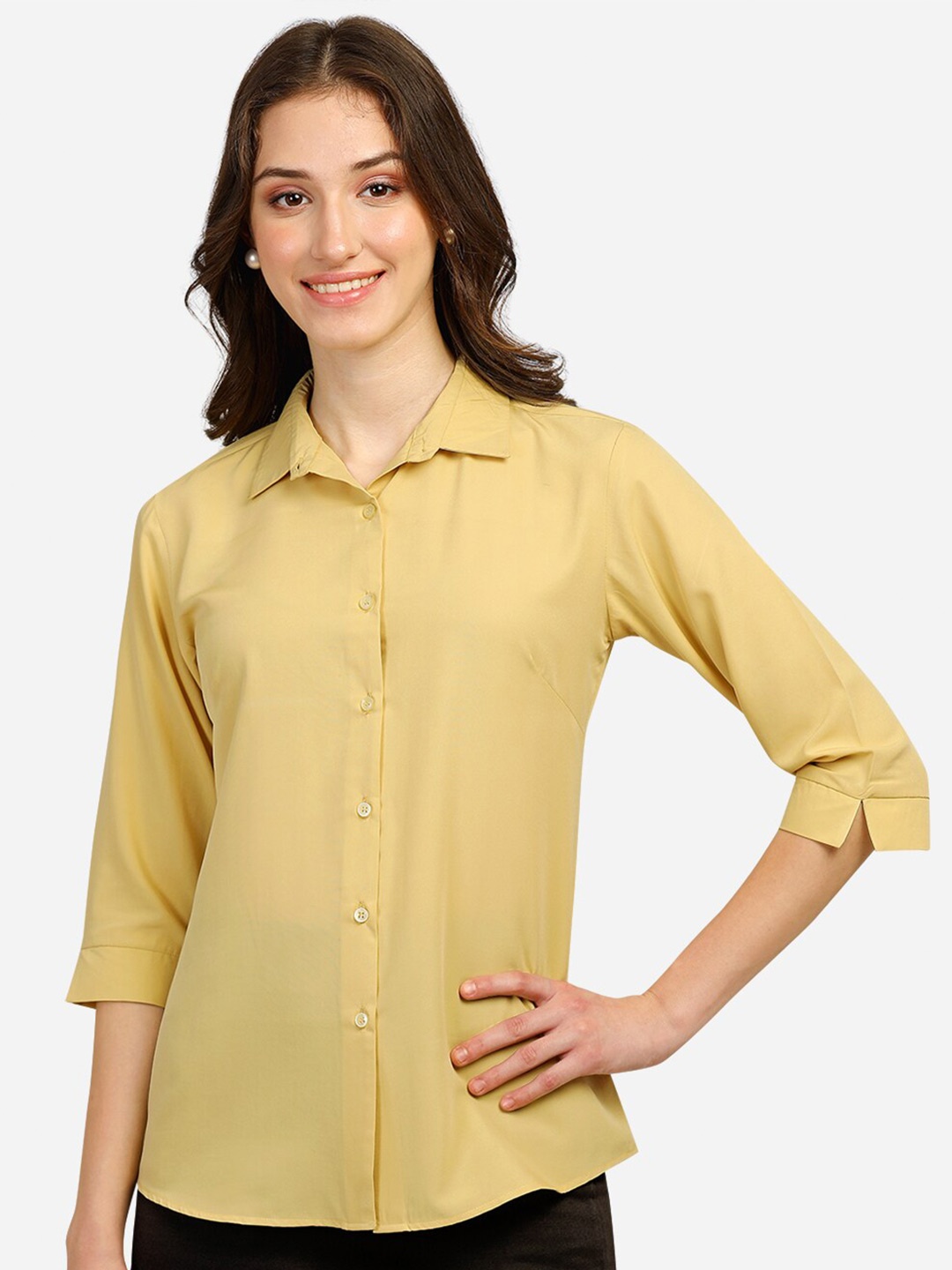 

Fbella Women Lime Green Standard Slim Fit Formal Shirt