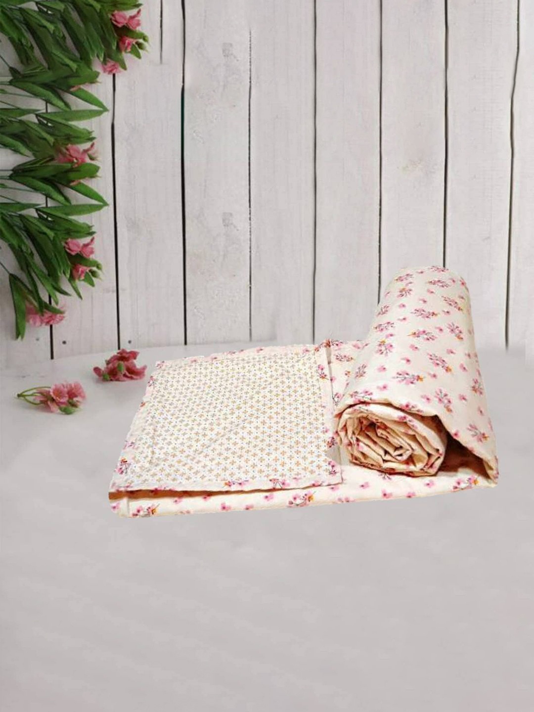 

Trance home Linen Beige Pink 210 GSM Pure Cotton Reversible Double Bed Size Dohar