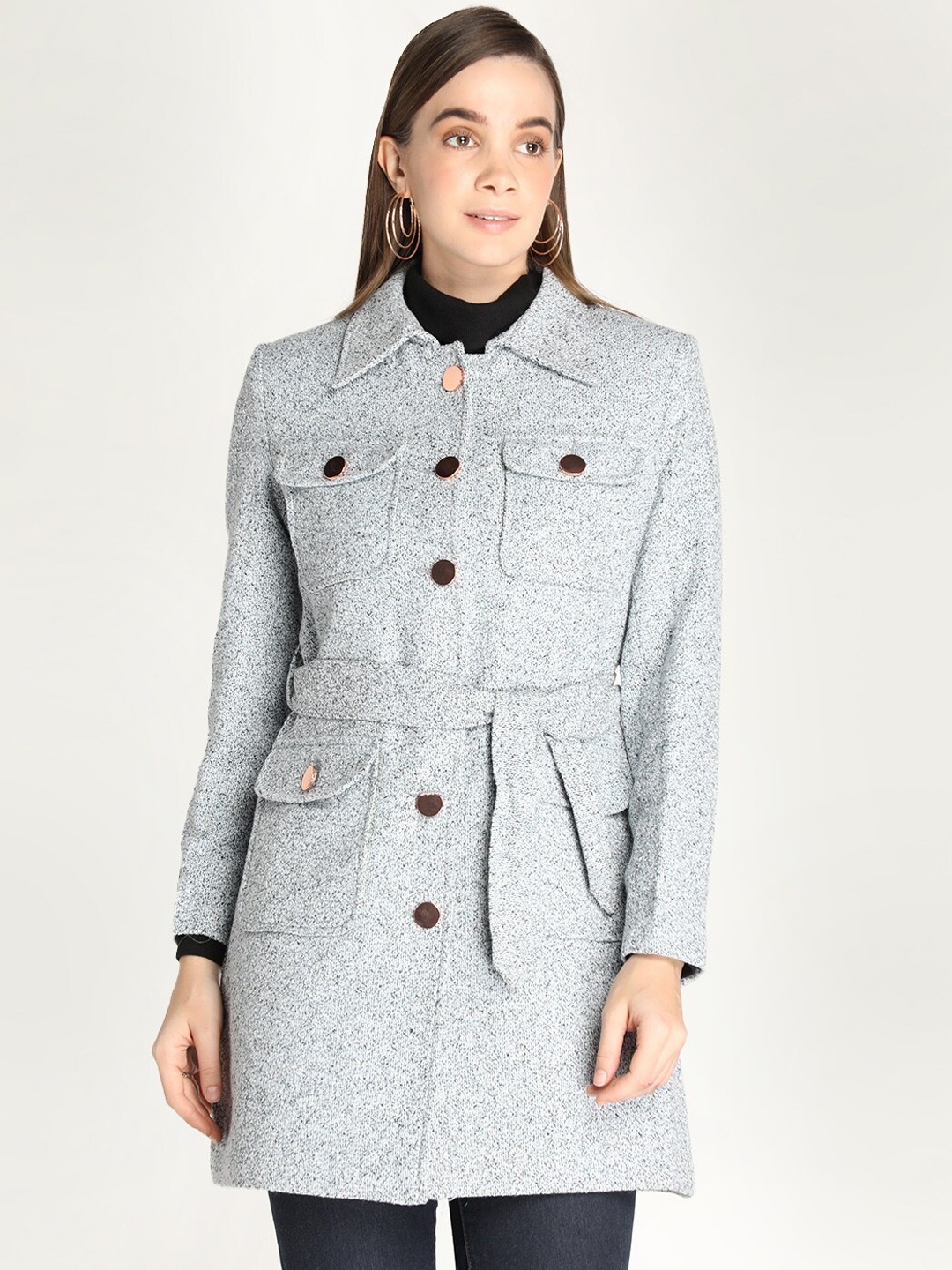 

HONNETE Women Blue Self Design Coats
