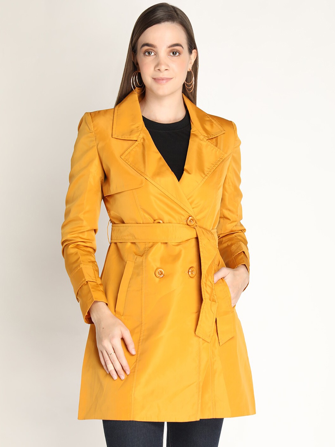 

HONNETE Women Gold-Toned Solid Trench Coats