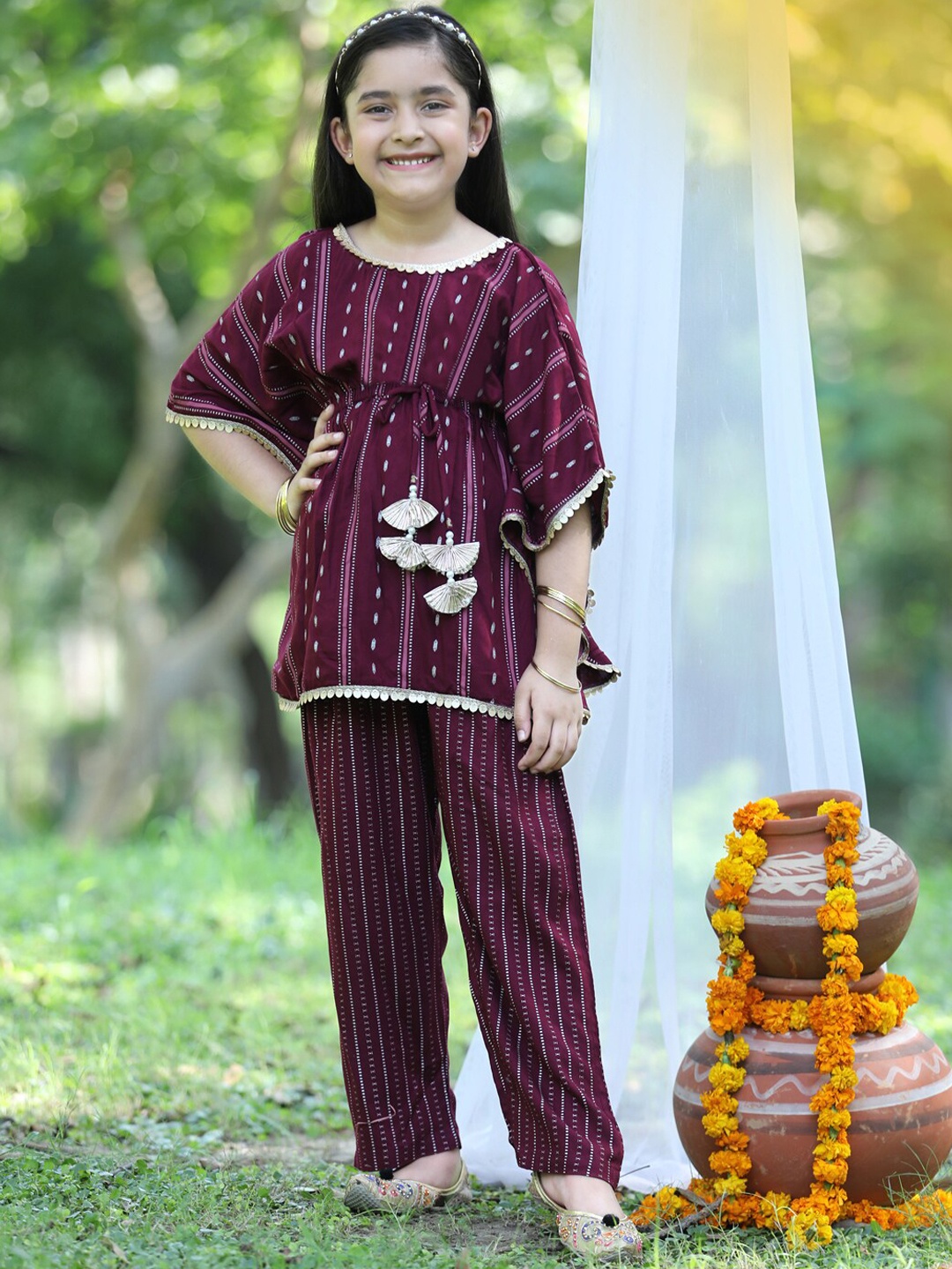 

Cutiekins Girls Purple Gotta Patti Kurta with Trousers