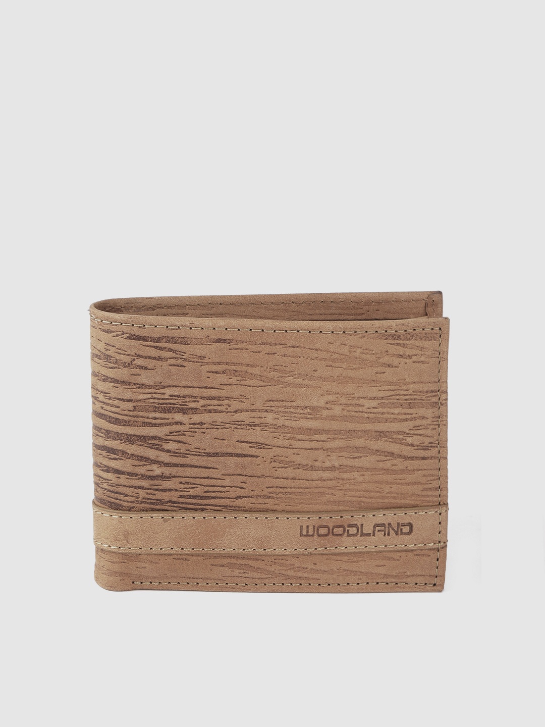 

Woodland Men Camel Brown Abstract Textured Leather Two Fold Wallet