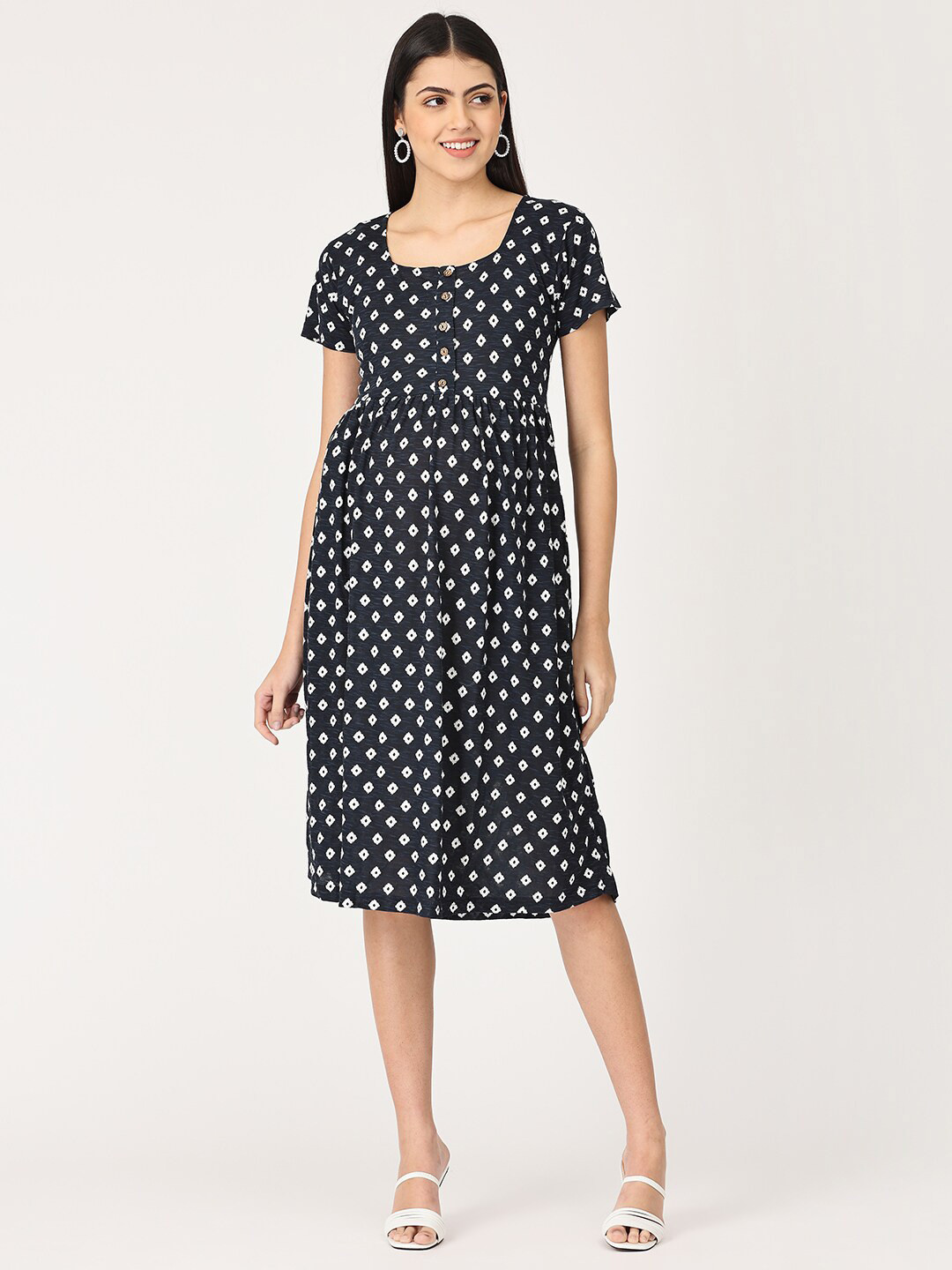 

The Mom Store Women Blue Cotton Maternity Dress