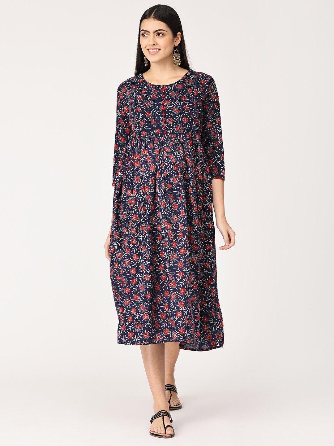 

The Mom Store Women Blue & Red Floral Maternity Midi Dress