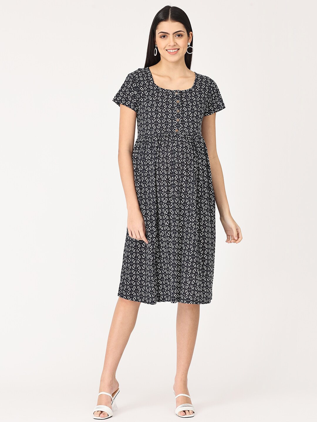 

The Mom Store Women Blue Floral Printed Maternity Dress