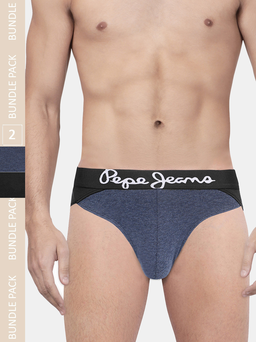 

Pepe Jeans Men Black & Grey Pack of 2 Solid Cotton Briefs Innerwear