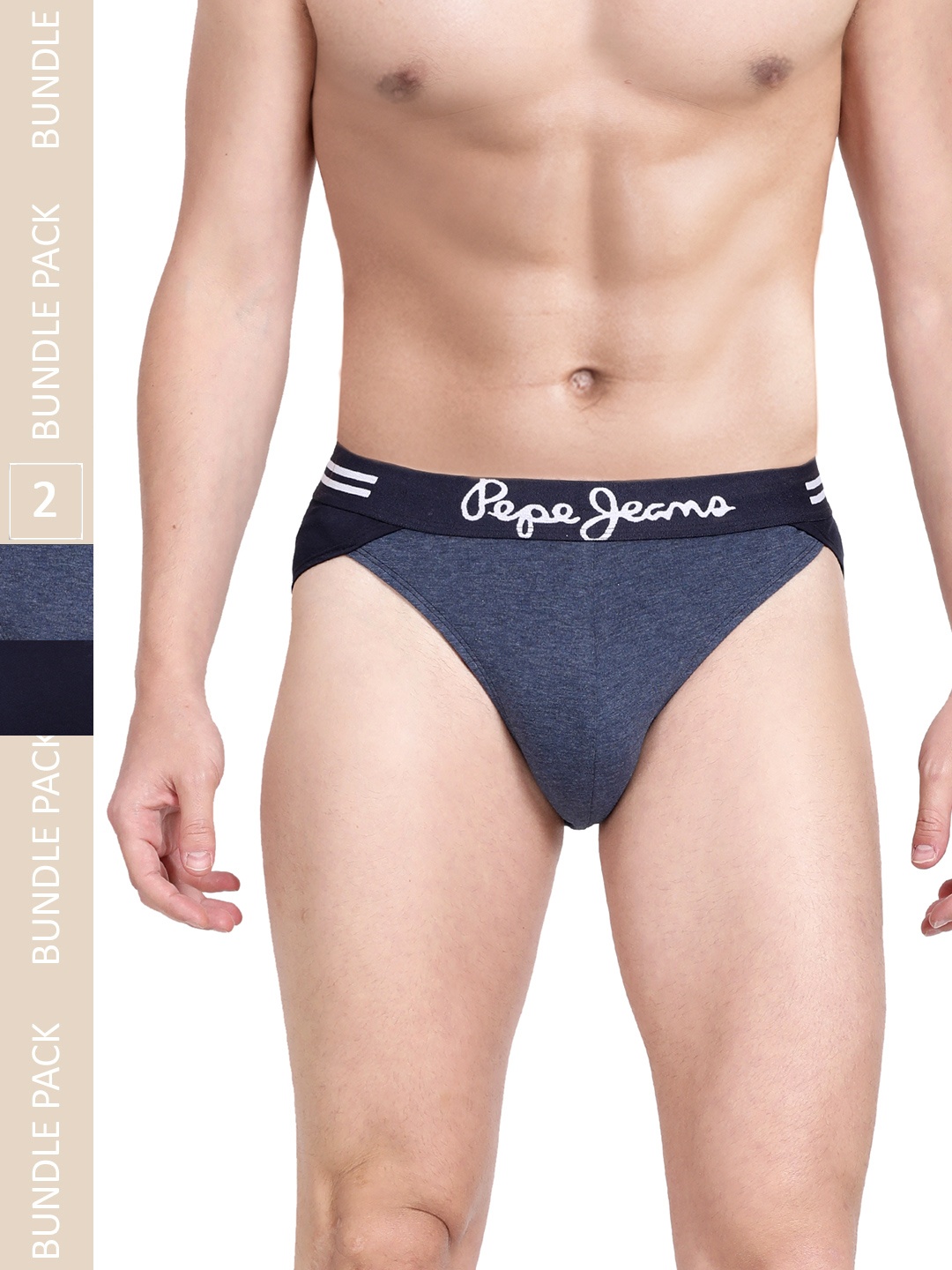 

Pepe Jeans Men Pack of 2 Solid Olive Green & Blue Basic Cotton Briefs