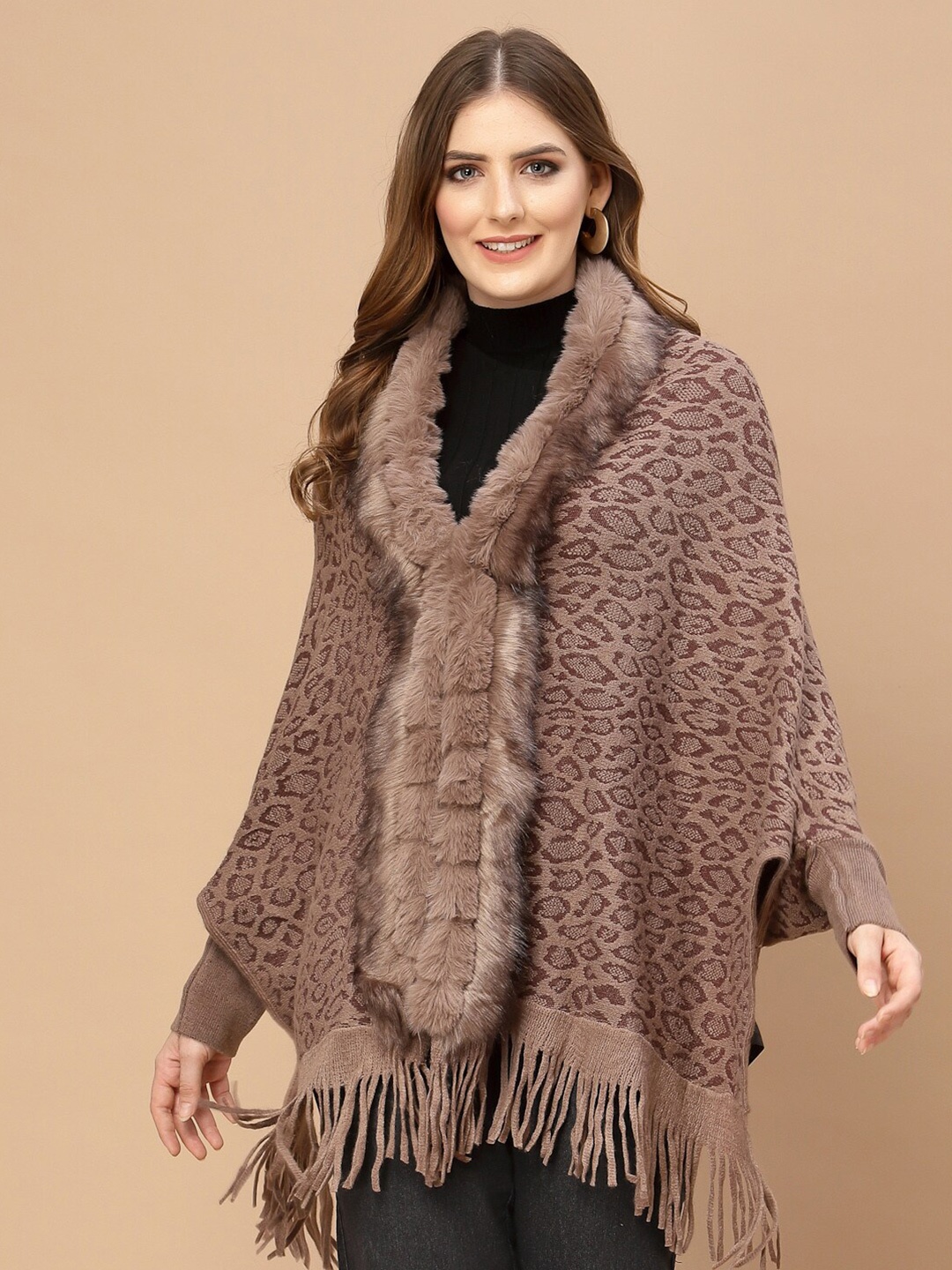 

Mafadeny Women Brown Animal Poncho