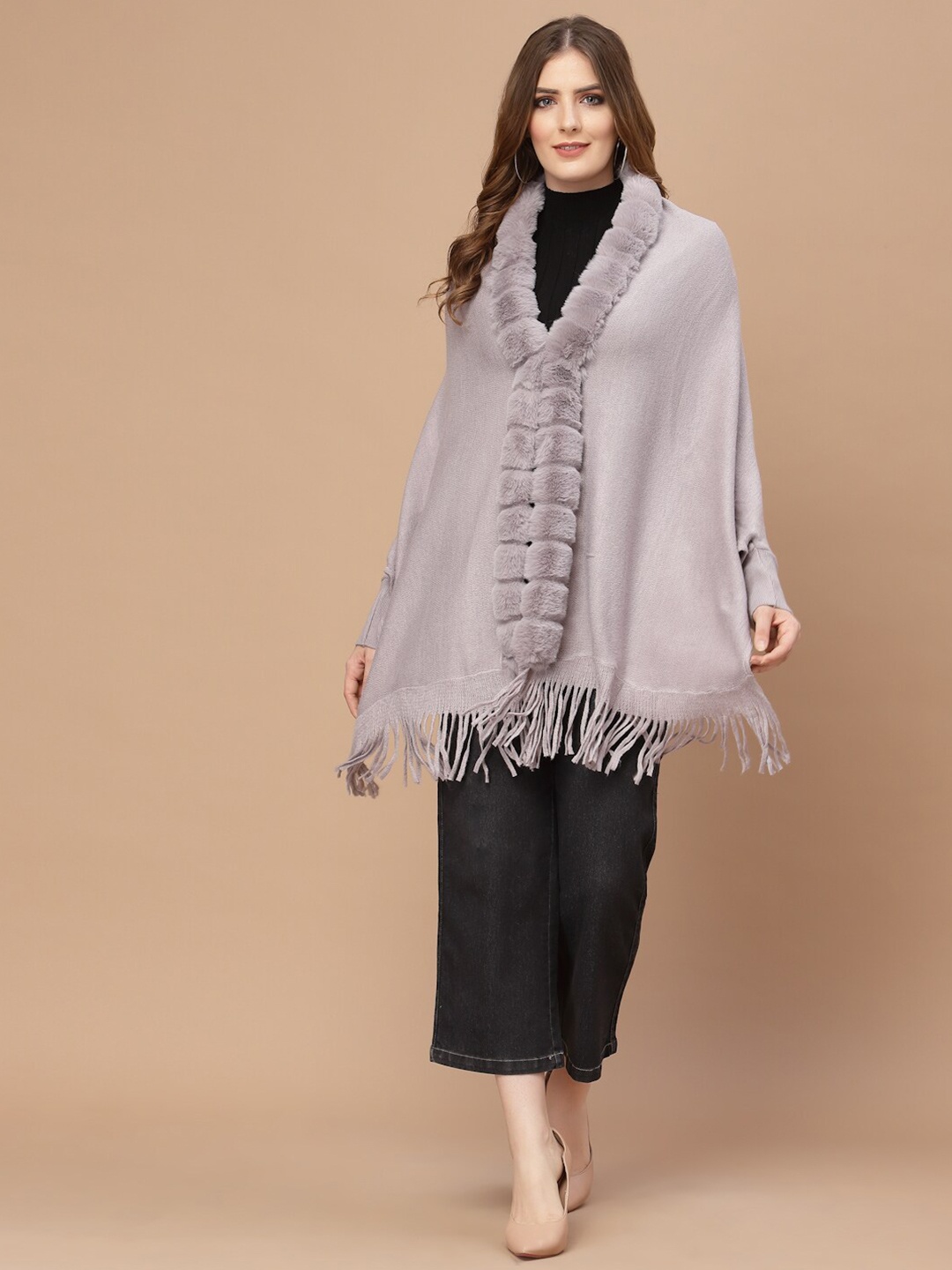 

Mafadeny Women Grey Poncho