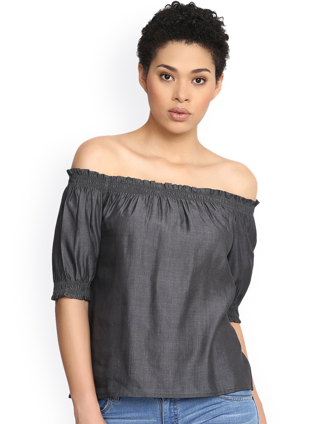 

Harpa Women Grey Bardot Top