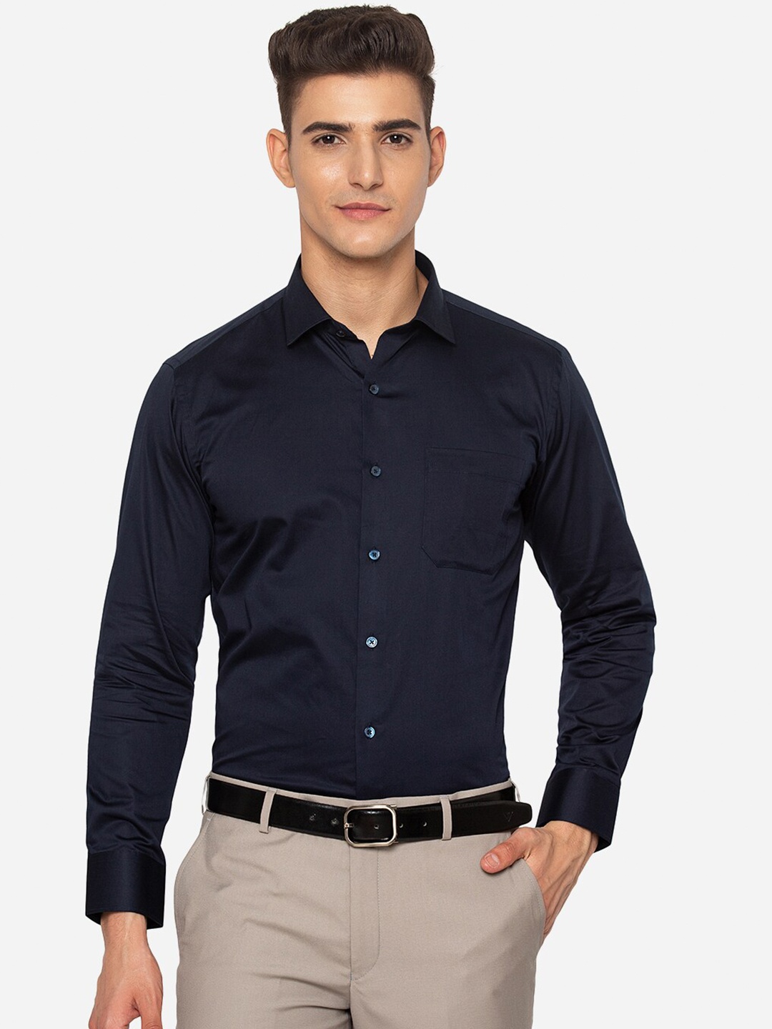 

Greenfibre Men Navy Blue Slim Fit Formal Shirt