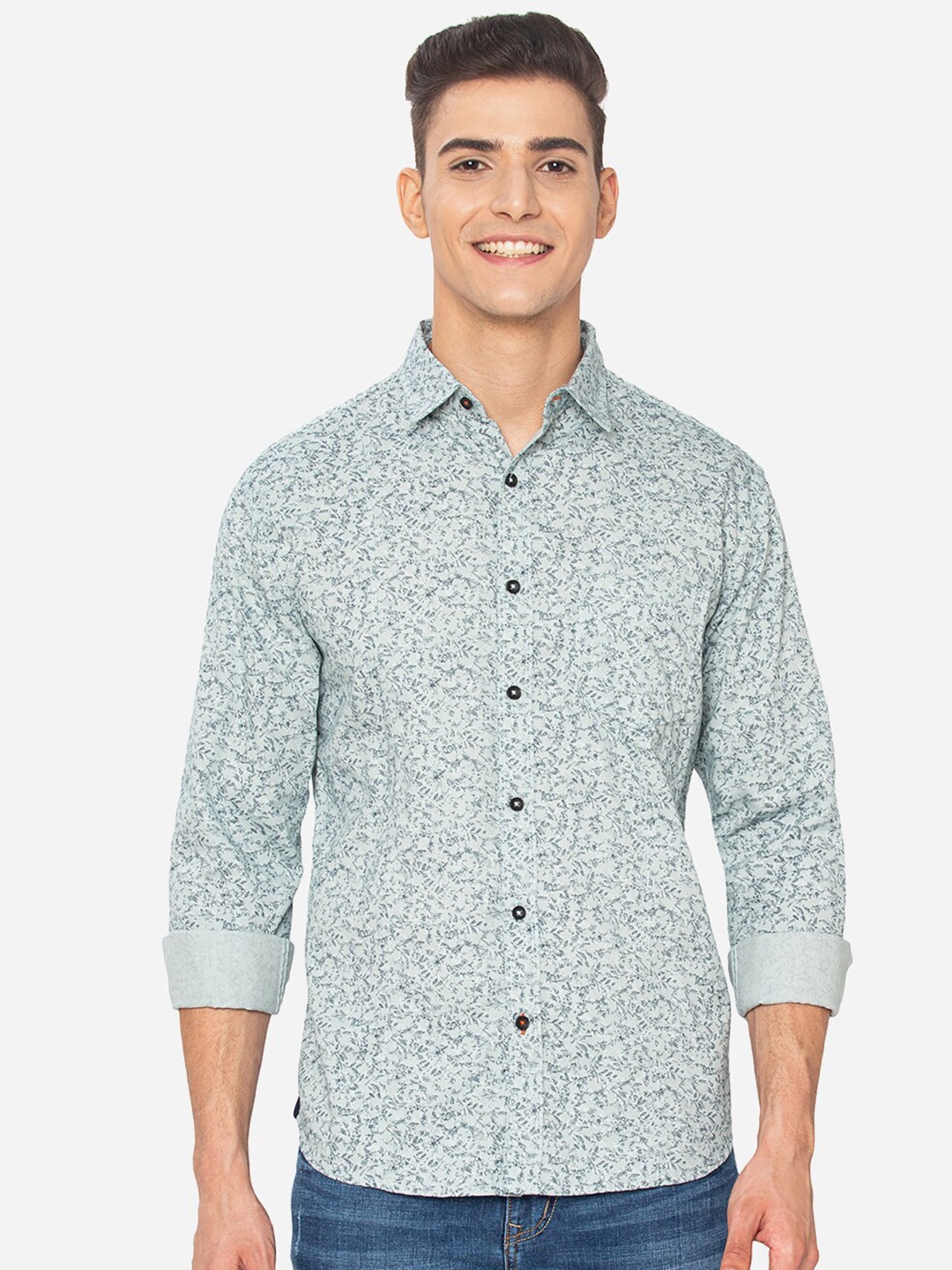 

Greenfibre Men Slim Fit Printed Casual Shirt, Green