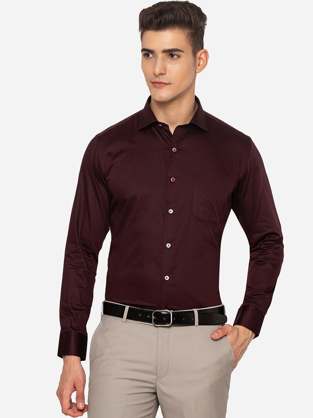

Greenfibre Men Maroon Cotton Regular Fit Formal Shirt