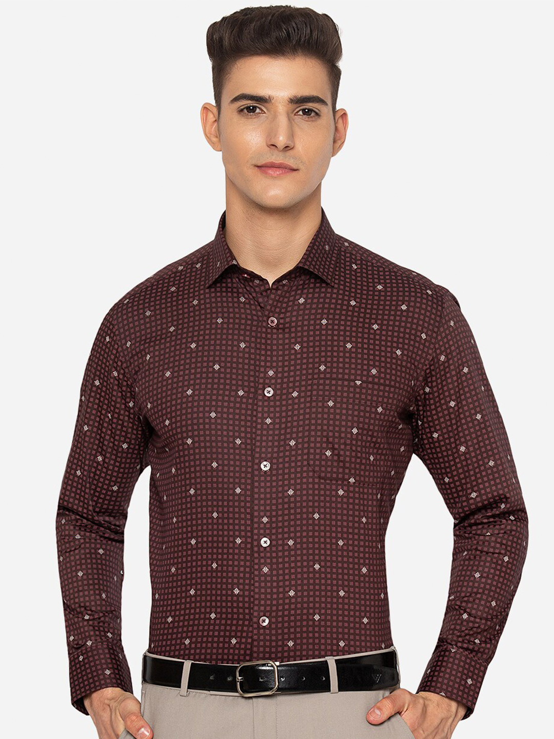 

Greenfibre Men Maroon Slim Fit Printed Formal Shirt