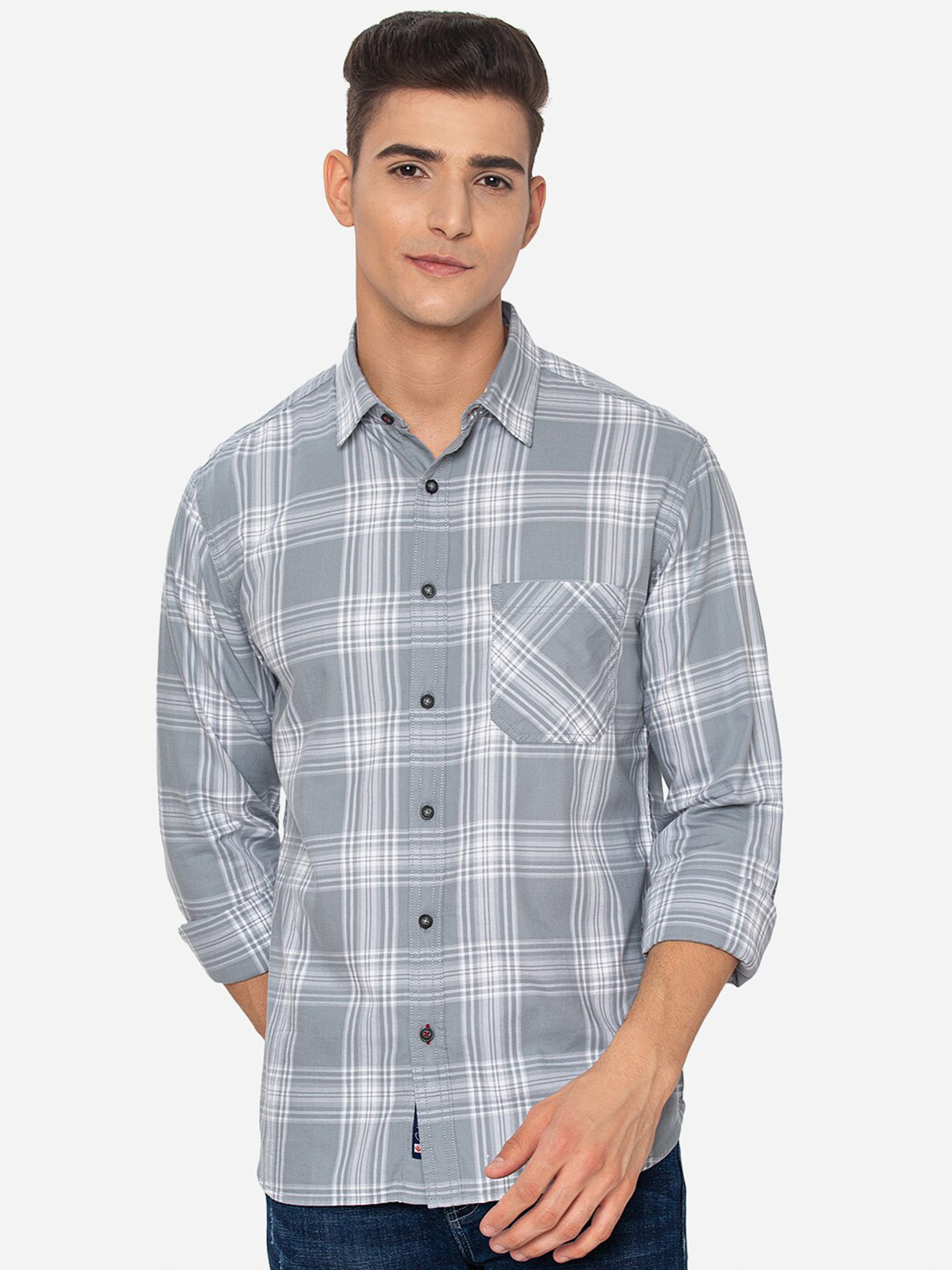 

Greenfibre Men Grey Slim Fit Checked Casual Shirt
