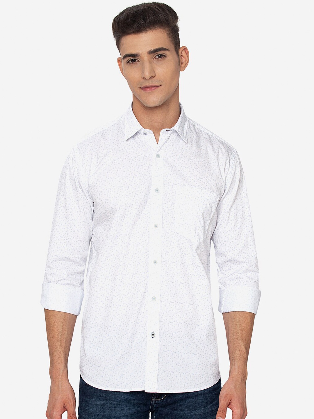 

JADE BLUE Men White Slim Fit Printed Casual Shirt