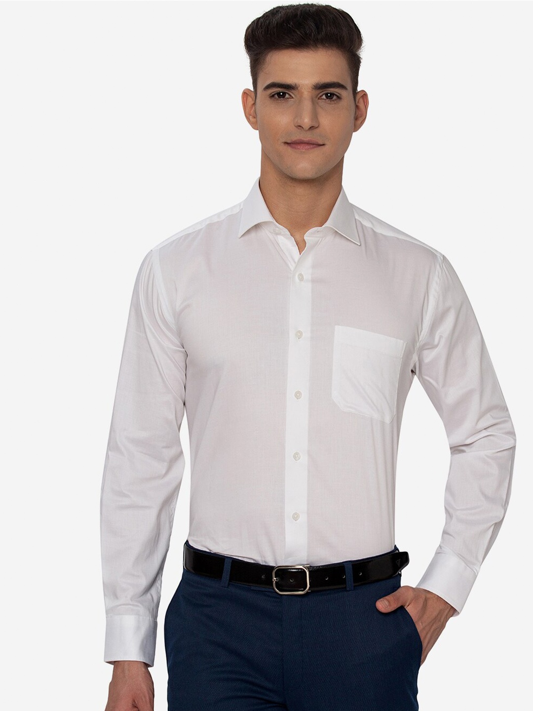 

JADE BLUE Men White Casual Cotton Shirt