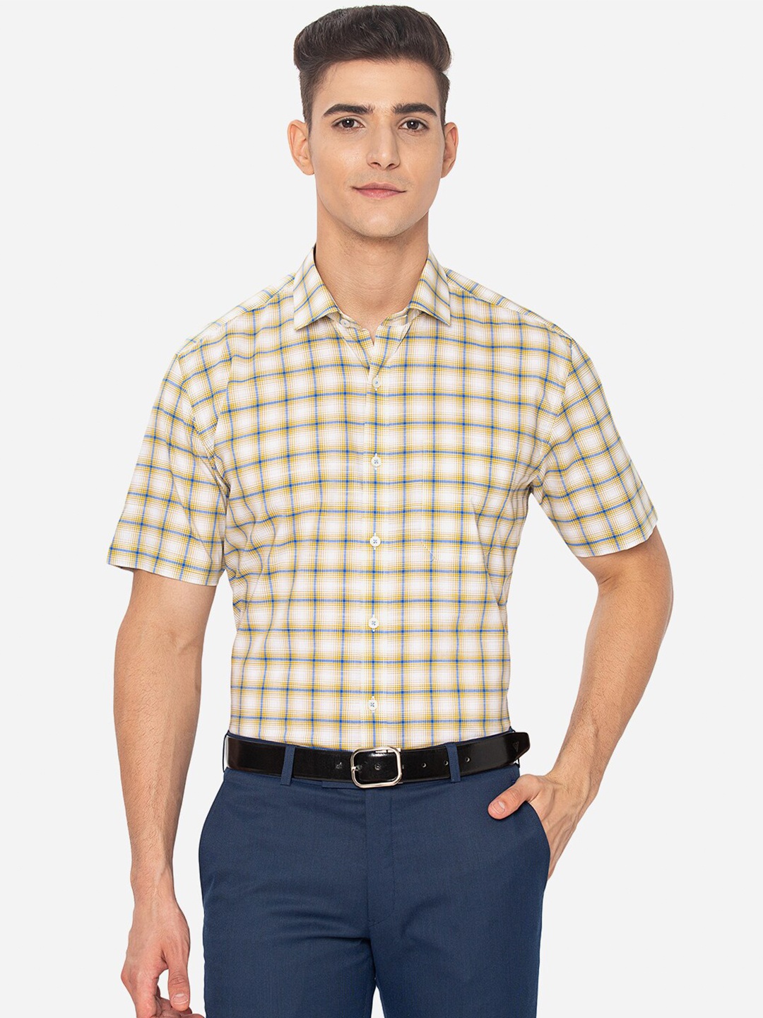 

JADE BLUE Men Yellow Gingham Checks Casual Shirt