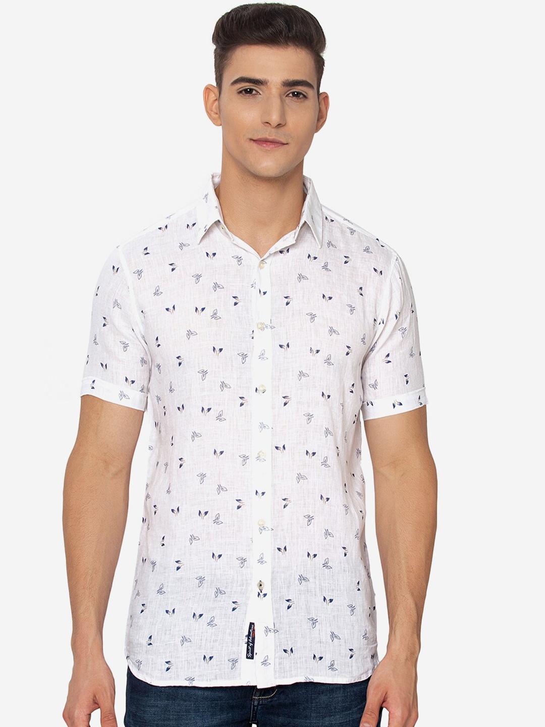 

JADE BLUE Men White Slim Fit Printed Casual Shirt
