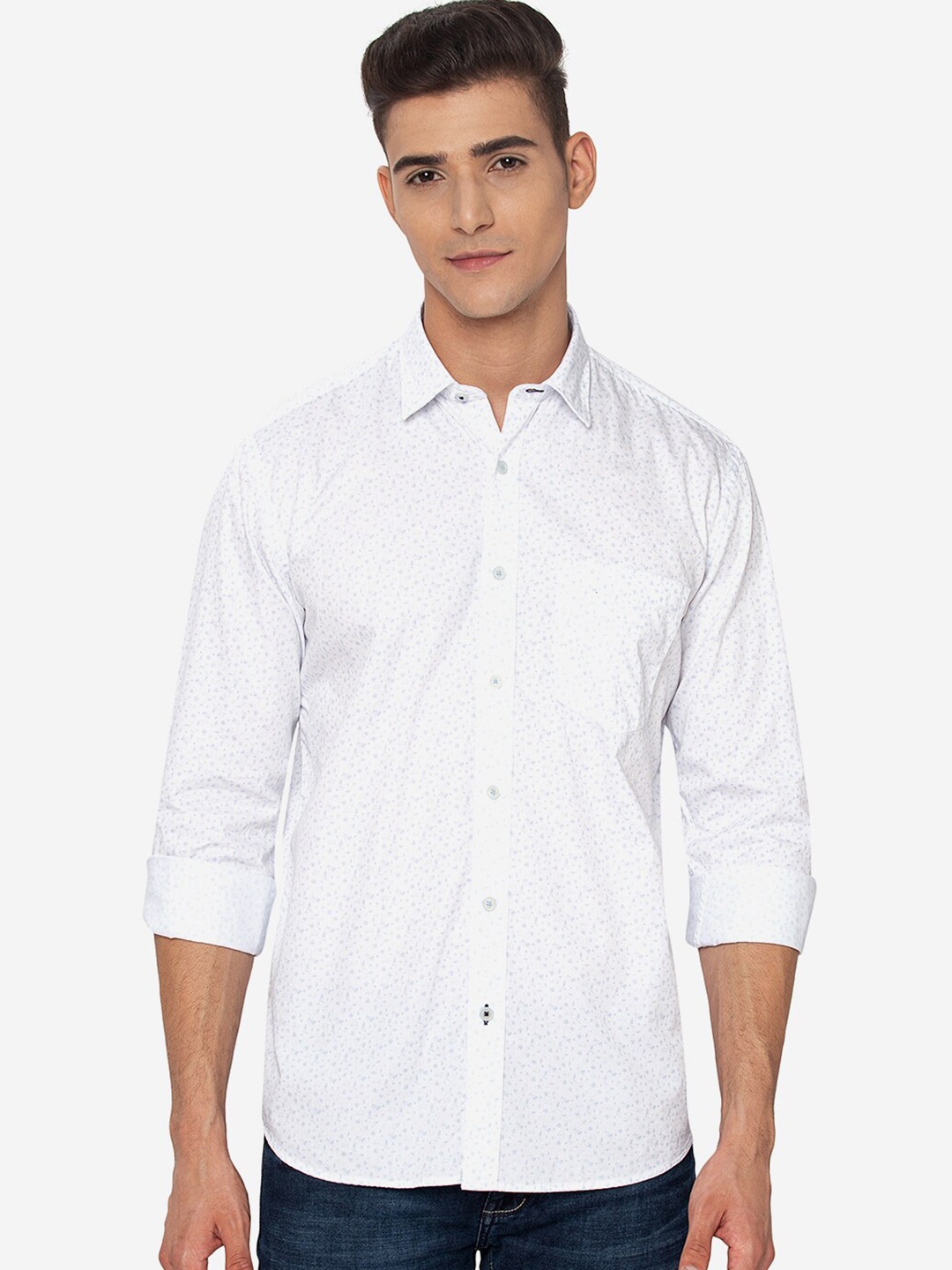 

JADE BLUE Men White Slim Fit Printed Casual Shirt