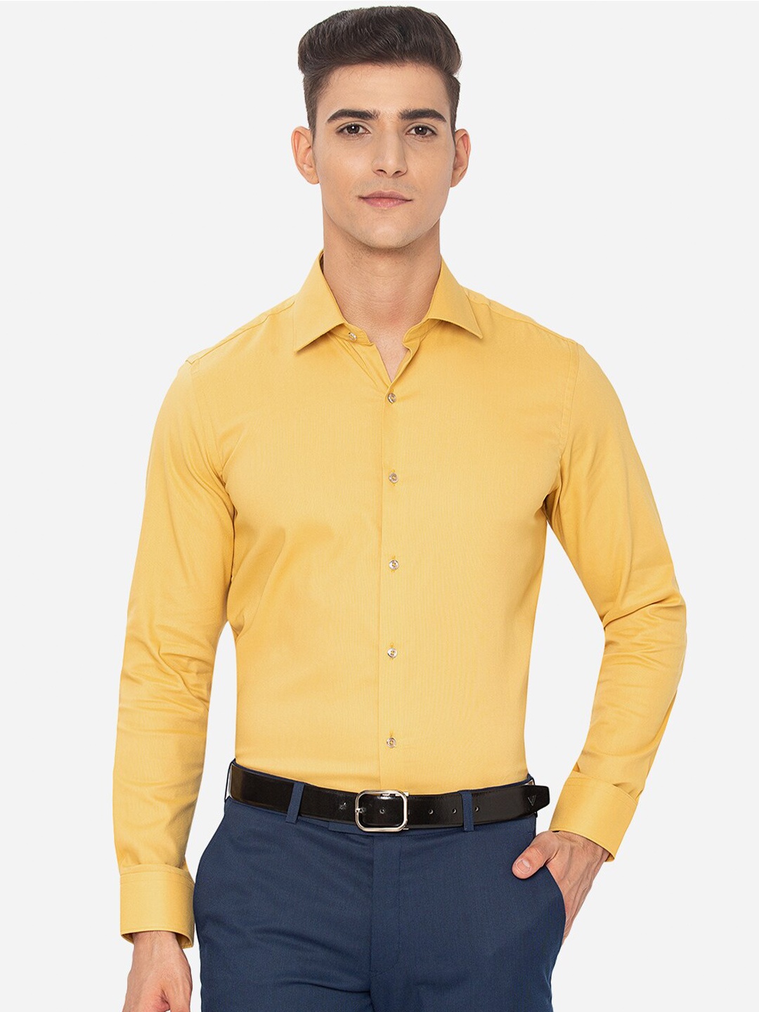 

JB STUDIO Men Slim Fit Casual Cotton Shirt, Yellow