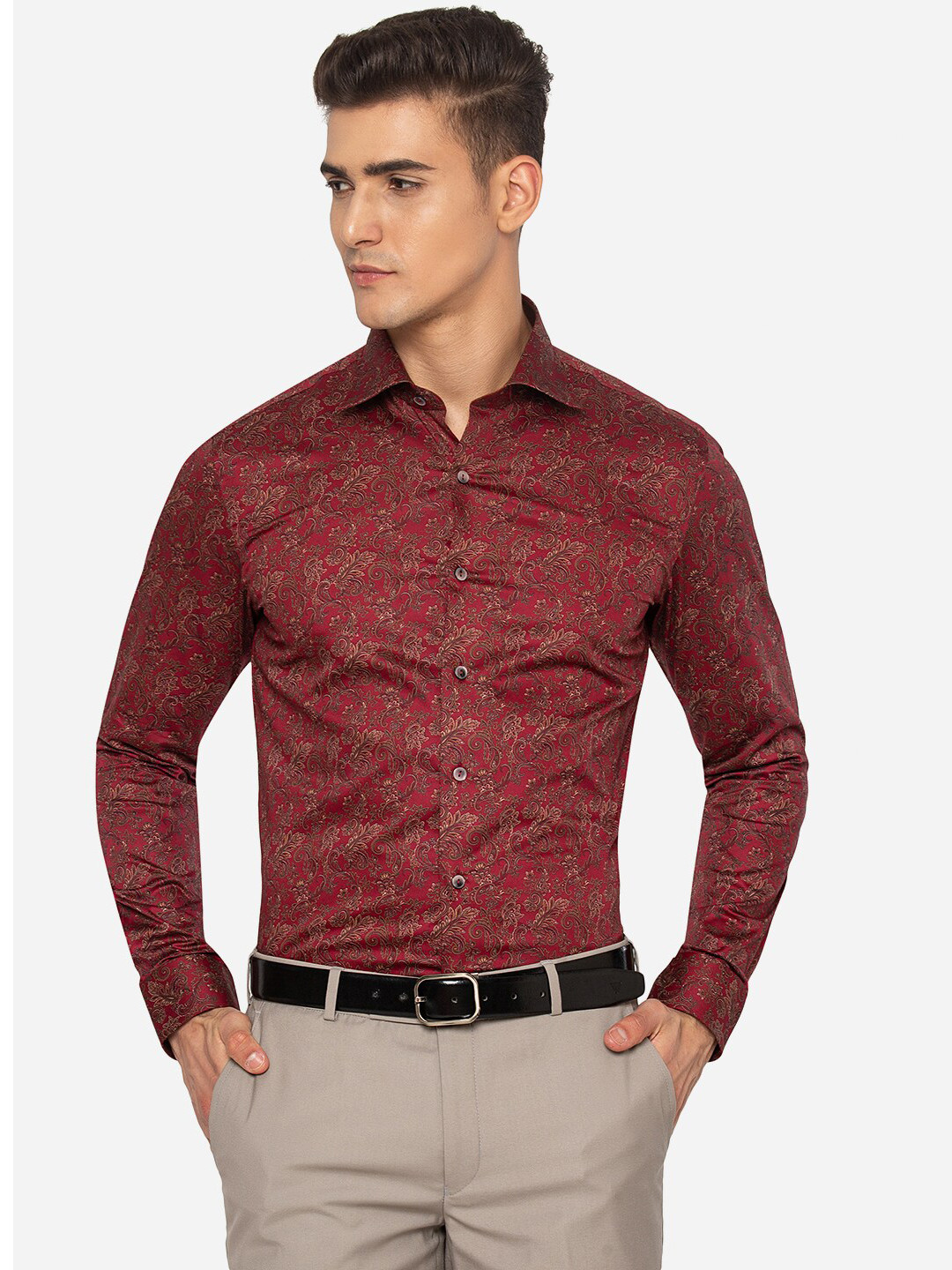 

WYRE Men Maroon Slim Fit Floral Printed Formal Shirt