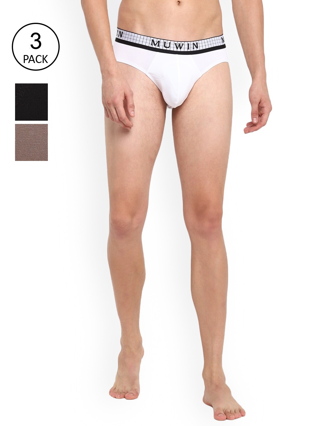 

MUWIN Men Pack Of 3 Solid Briefs, Brown