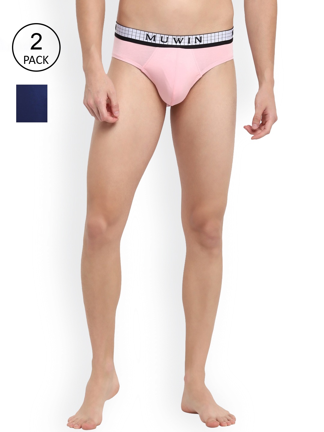 

MUWIN Men Pack Of 2 Solid Basic Briefs, Pink