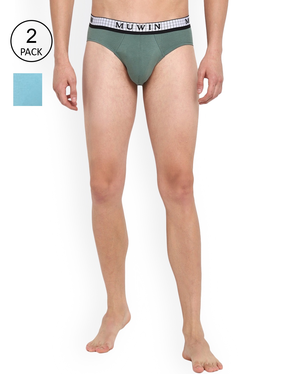 

MUWIN Men Pack of 2 Solid Basic Briefs, Green