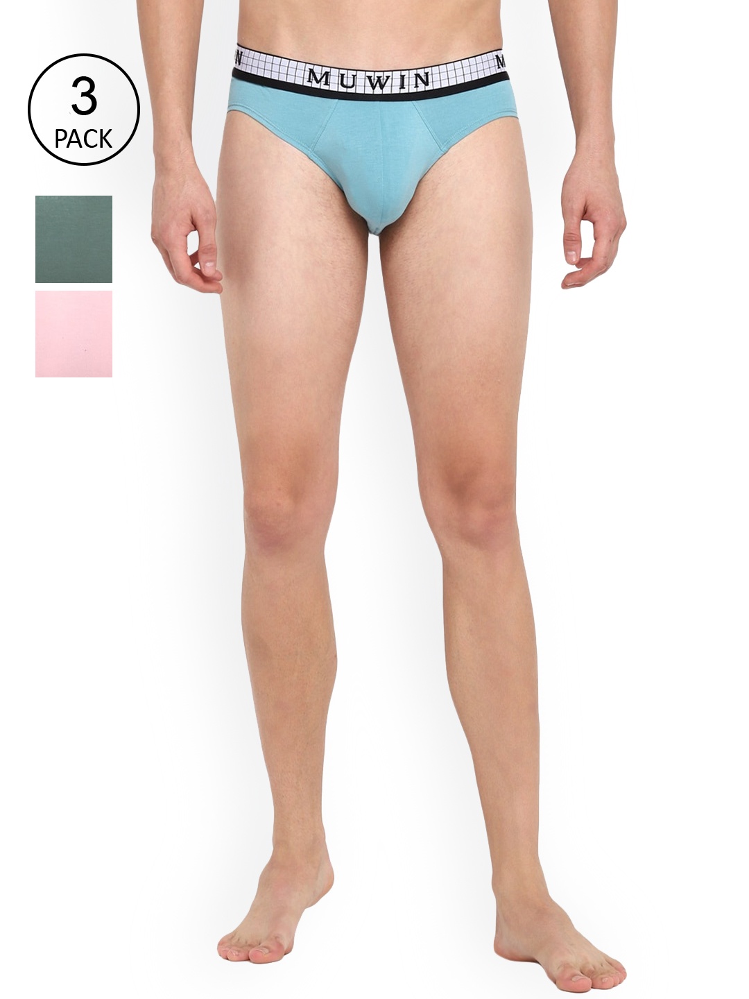 

MUWIN Men Pack Of 3 Solid Basic Briefs, Pink