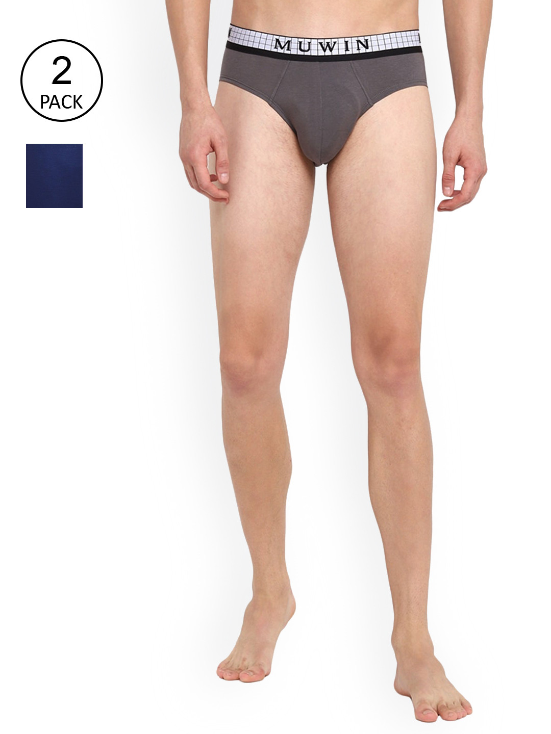 

MUWIN Men Pack Of 2 Basic Briefs, Navy blue