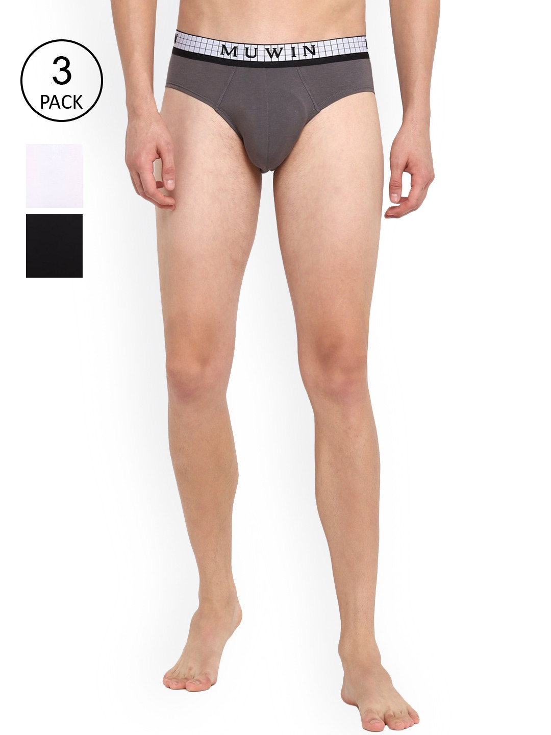 

MUWIN Pack Of 3 Men Checked Printed Basic Briefs, White