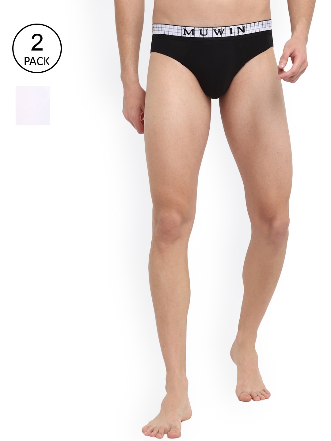 

MUWIN Men Pack Of 2 Solid Basic Briefs, Black