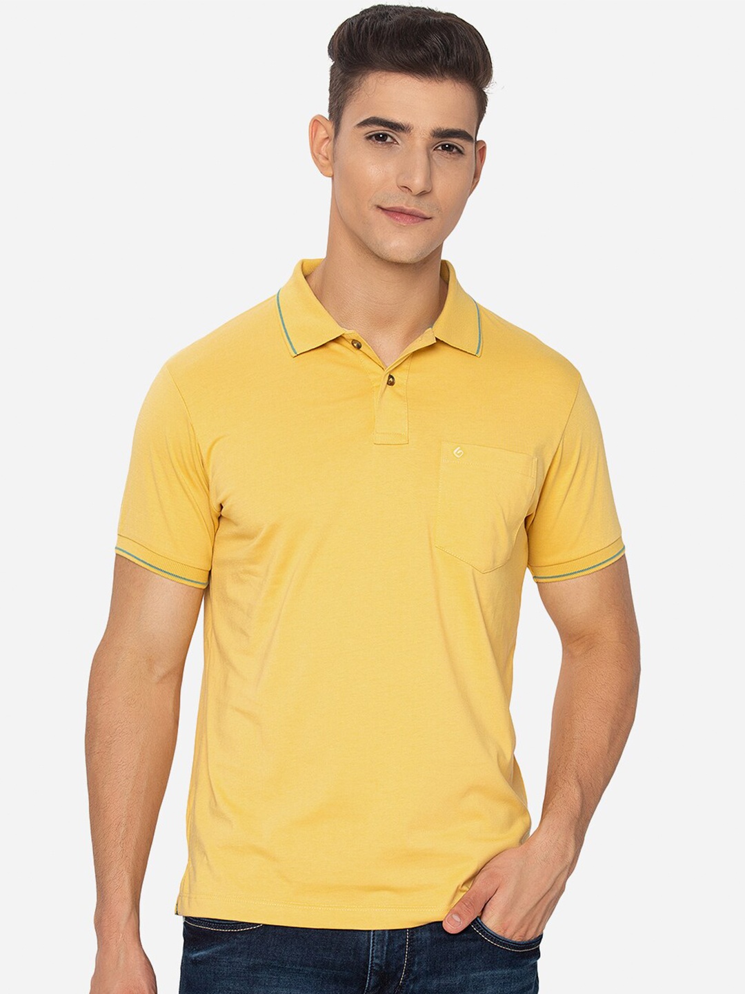 

Greenfibre Men Yellow Polo Collar Slim Fit T-shirt