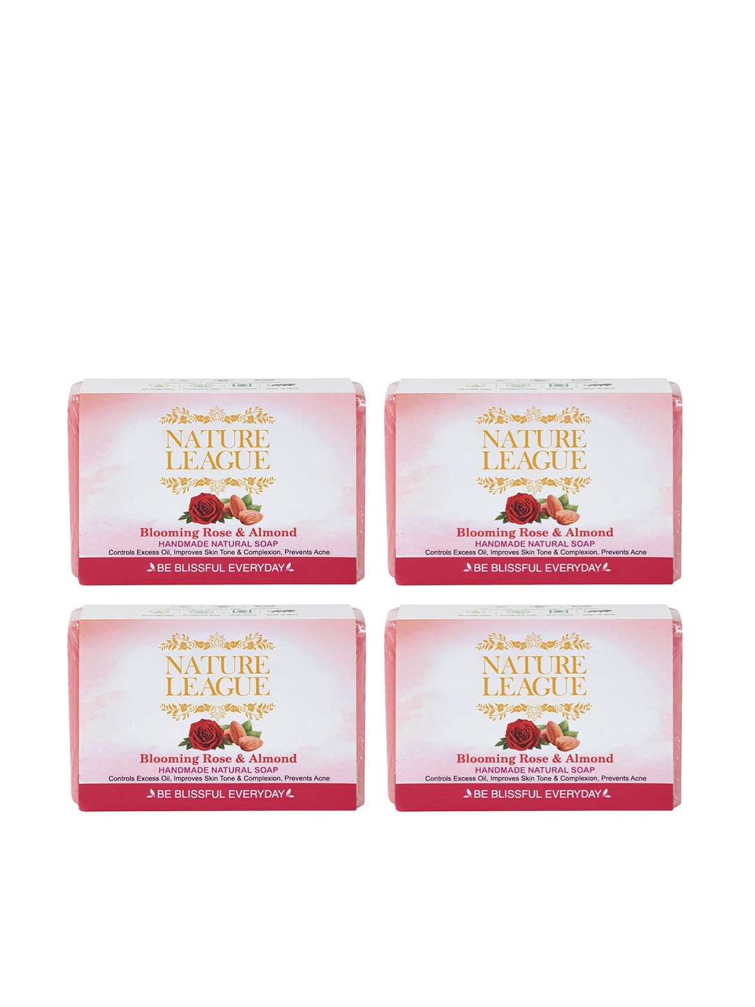 

NATURE LEAGUE Pack of 4 Blooming Rose and Almond Natural Handmade Soap- 100 gm Each, Red