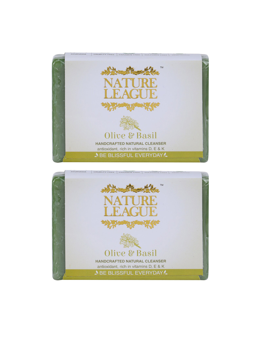 

NATURE LEAGUE Set of 2 Olive & Basil Natural Cleanser Soaps with Vitamin D & E - 100g each