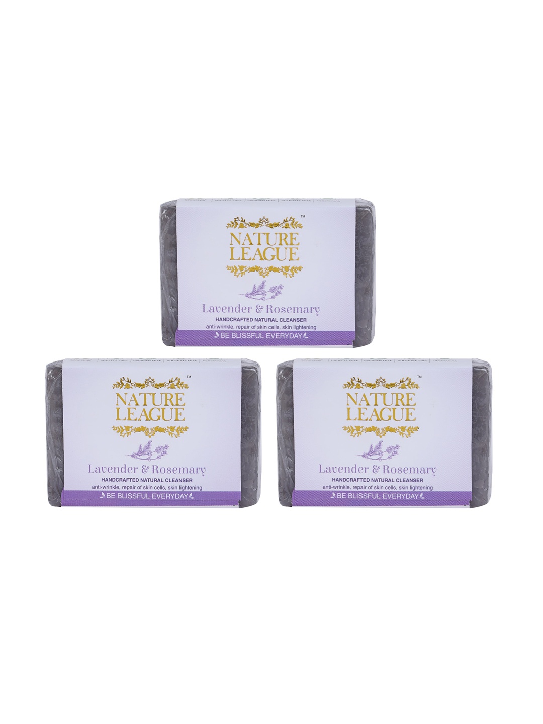 

NATURE LEAGUE Set of 3 Lavender & Rosemary Natural Handmade Soap - 100 g each