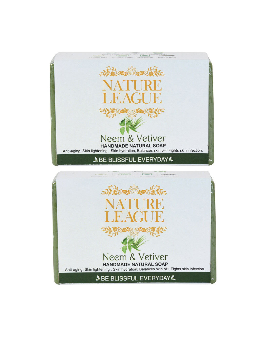 

NATURE LEAGUE Pack of 2 Neem and Vetiver Natural Handmade Soap- 100 gm each, Green