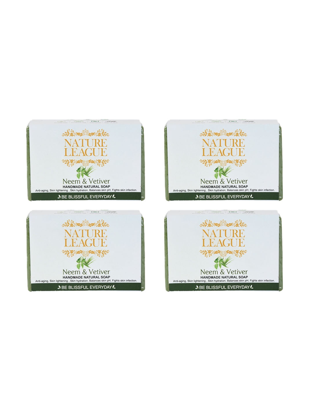 

NATURE LEAGUE Set Of 4 Neem & Vetiver Natural Bar Soaps - 100Gm Each, Green