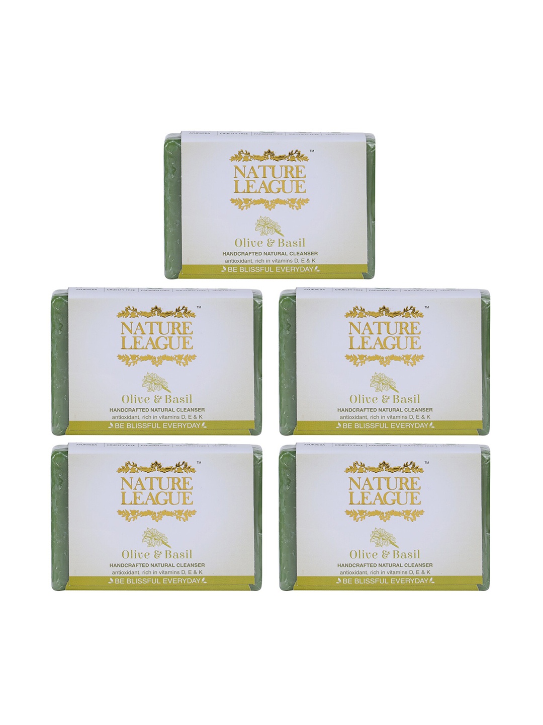 

NATURE LEAGUE Set of 5 Olive Green Olive & Basil Natural Soaps - 100Gm Each