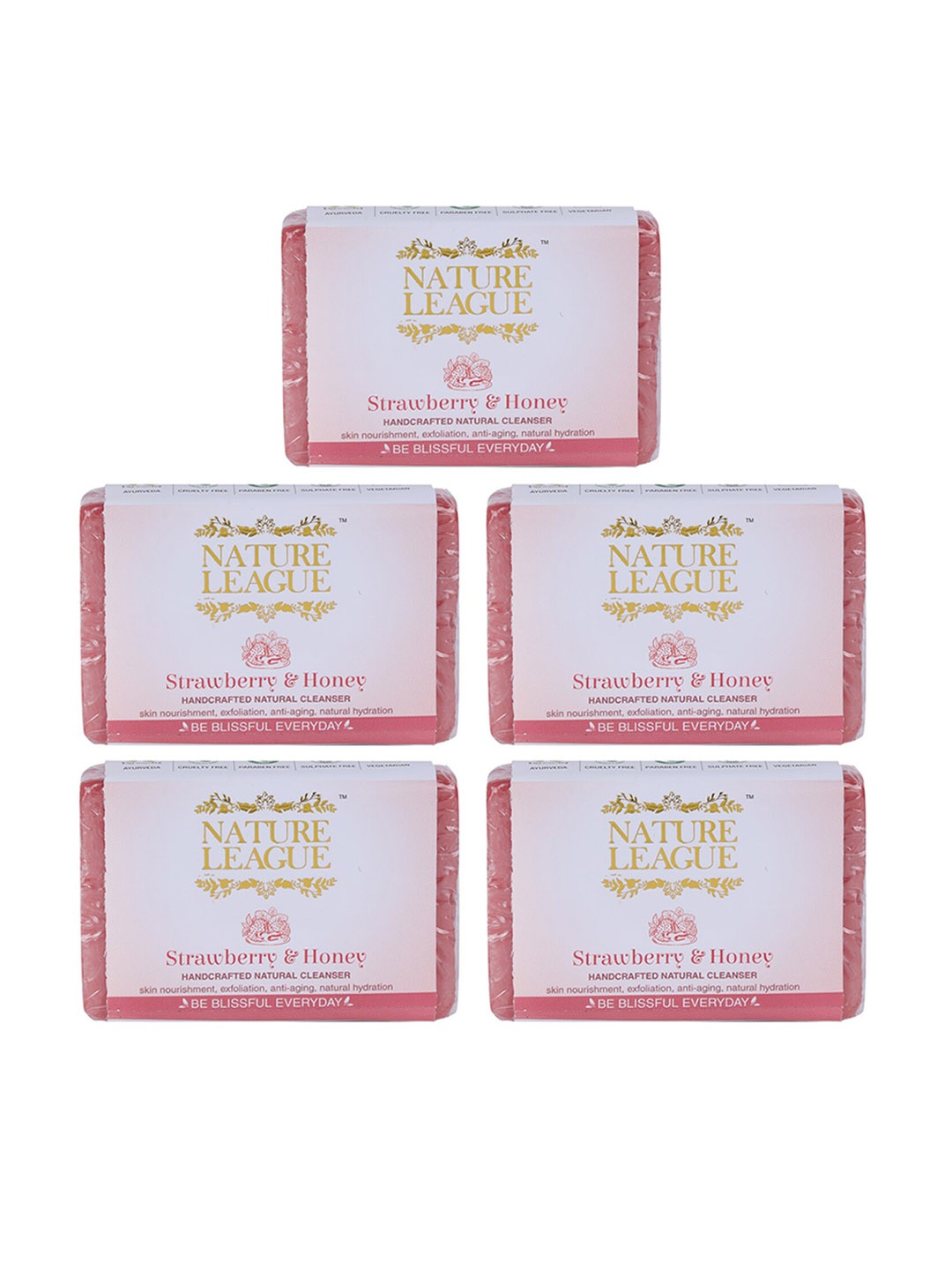 

NATURE LEAGUE Set of 5 Strawberry & Honey Natural Paraben Free Handmade Soap-100g Each, Red