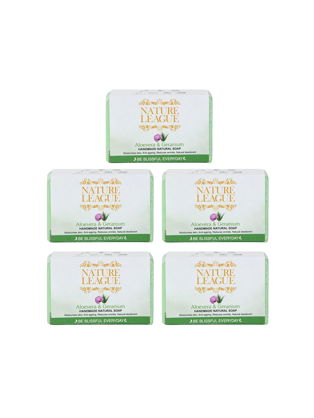 

NATURE LEAGUE Set of 5 Green Aloevera & Geranium Natural Handmade Soap