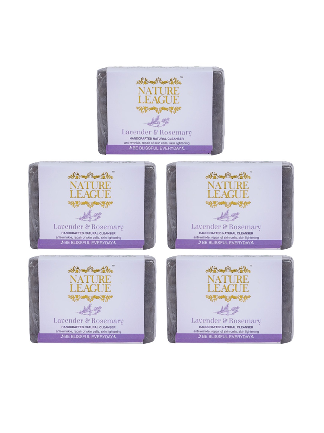 

NATURE LEAGUE Pack of 5 Lavender and Rosemary Natural Handmade Soaps- 100 gm Each