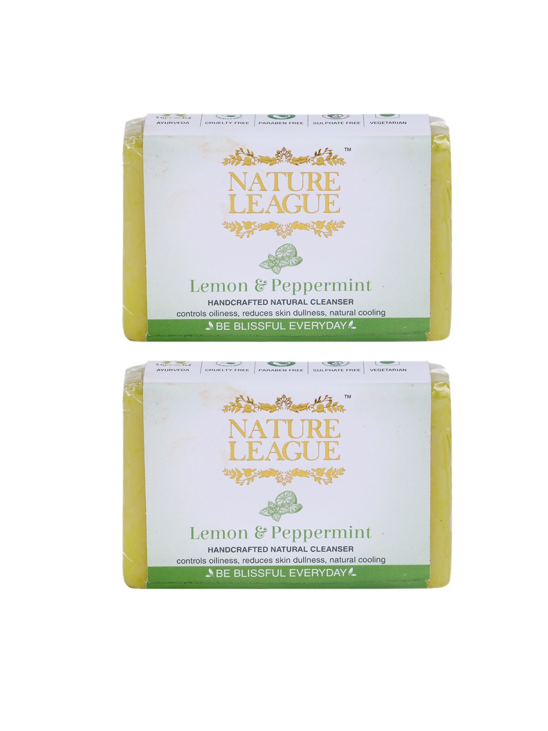 

NATURE LEAGUE Pack of 2 Lemon and Peppermint Natural Handmade Soaps-100 gm each, Lime green